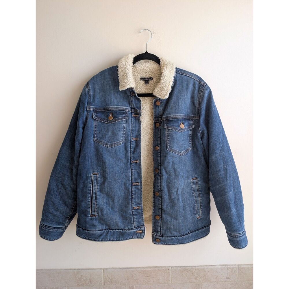 J. Crew Mercantile women's denim sherpa trucker jacket, MEDIUM